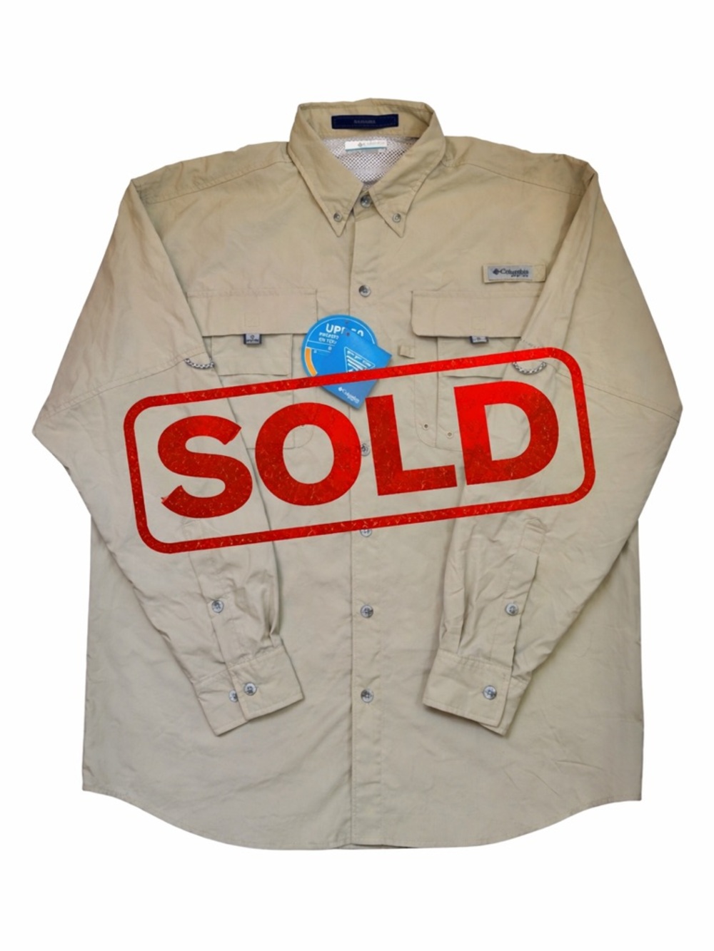 Columbia Shirt Mens Medium Beige PFG Tamiami II Long Sleeve Fishing Omni-Shade